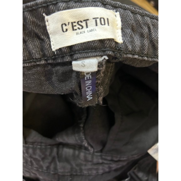 NEW Cest Toi Black Label Denim Distressed Overall Bib Shorts Womens Small Y2K - Picture 7 of 9